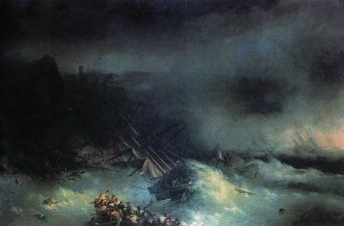 artist-aivazovski:Tempest. Shipwreck of the foreign ship via...