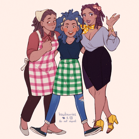 the able sisters! [image is a drawing of sable, mabel and labelle as human women. mabel is standing between her sisters and...