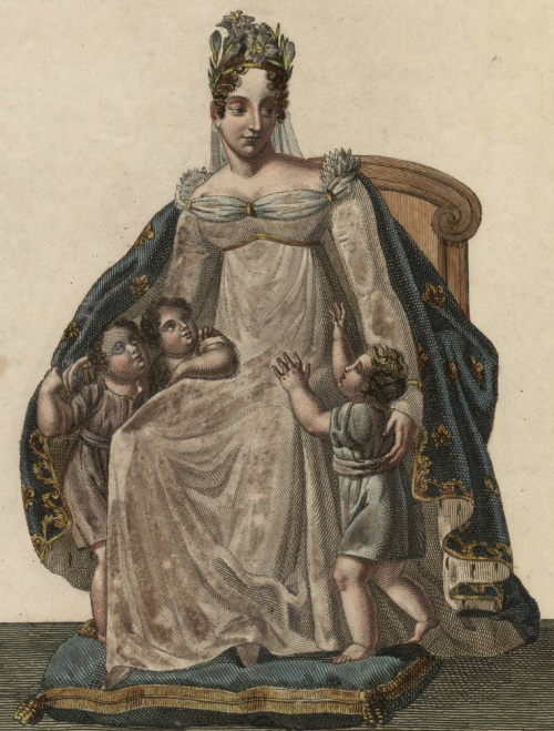 tiny-librarian:
“ Marie Therese Charlotte depicted as the figure of Charity, sheltering three small children under her mantle.
”