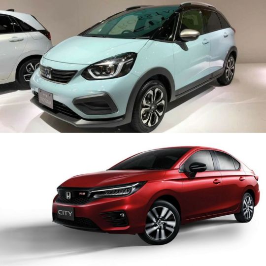 Montagem com o novos carros da Honda Fit Crosstar e o sedã City