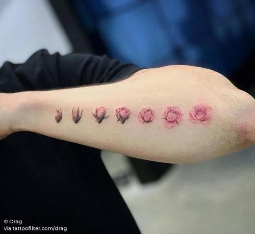 By Drag, done at Bang Bang Tattoo SoHo, Manhattan.... flower;small;tiny;rose;blooming flower;ifttt;little;nature;realistic;forearm;drag;medium size