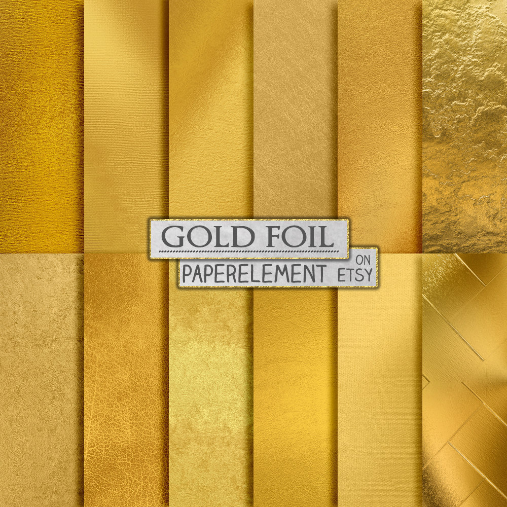 PaperElement — 12 printable gold papers with textures of foil,...