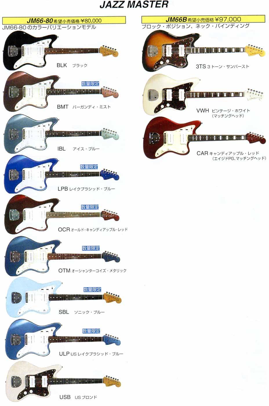 Fender Colour Chart