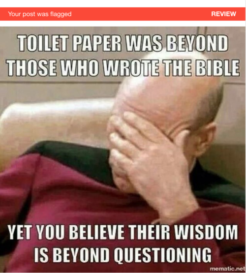 And the Censorship has begun. Notice headline above the meme. Weâre not sure if this image has been removed or is in some kind of tumblr purgatory. Religiously speaking of course.