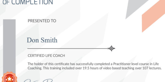 Certification example - certified life coach