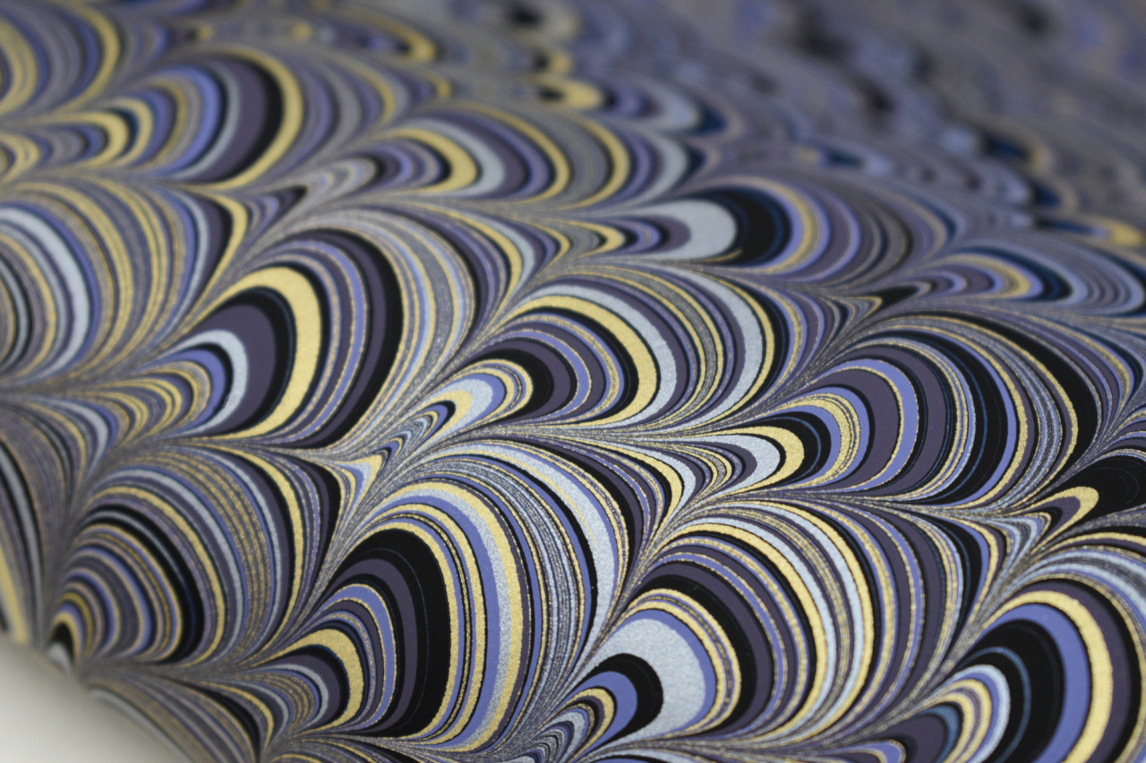 Hypnotic Purple Haze Peacock hand marbled paper by Renato Crepaldi.