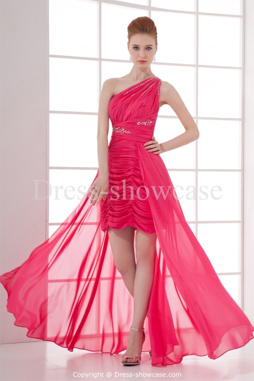 dressshowcase:Great Deep Watermelon Asymmetrical Chiffon One...