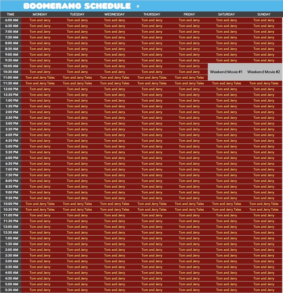 boomerang tv schedule