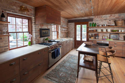 Bright, Natural Light fills a Warm Brick + Wood Kitchen [2560 x 1706]