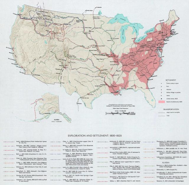 Extent of Exploration and Settlement in the U.S. 1800-1820