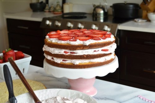 sweetoothgirl:Strawberry Sponge Layer Cake with Strawberry...