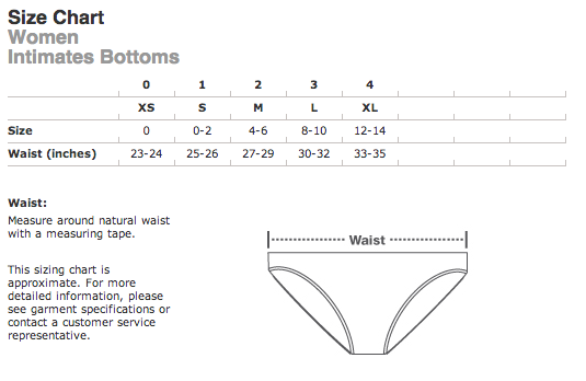 American Apparel Shorts Size Chart