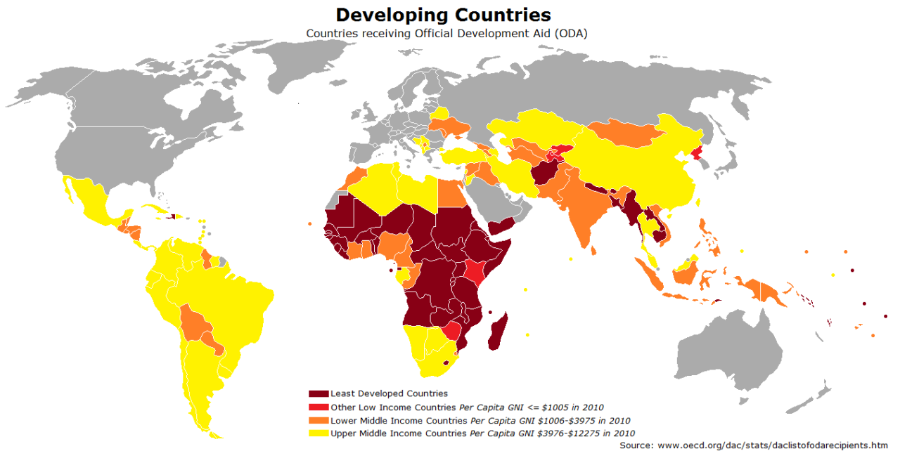 Countries Receiving Official Development Aid Maps On The Web 0752