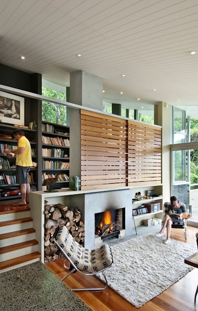 interior-design-home:I ♥ this. A library space that is warm...