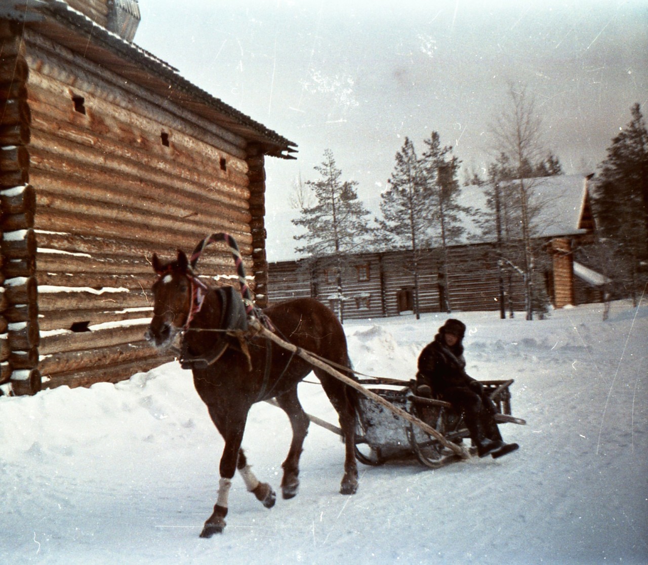 Winter in Malye Korely, a museum of Russian wooden architecture in Arkhangelsk (1970)