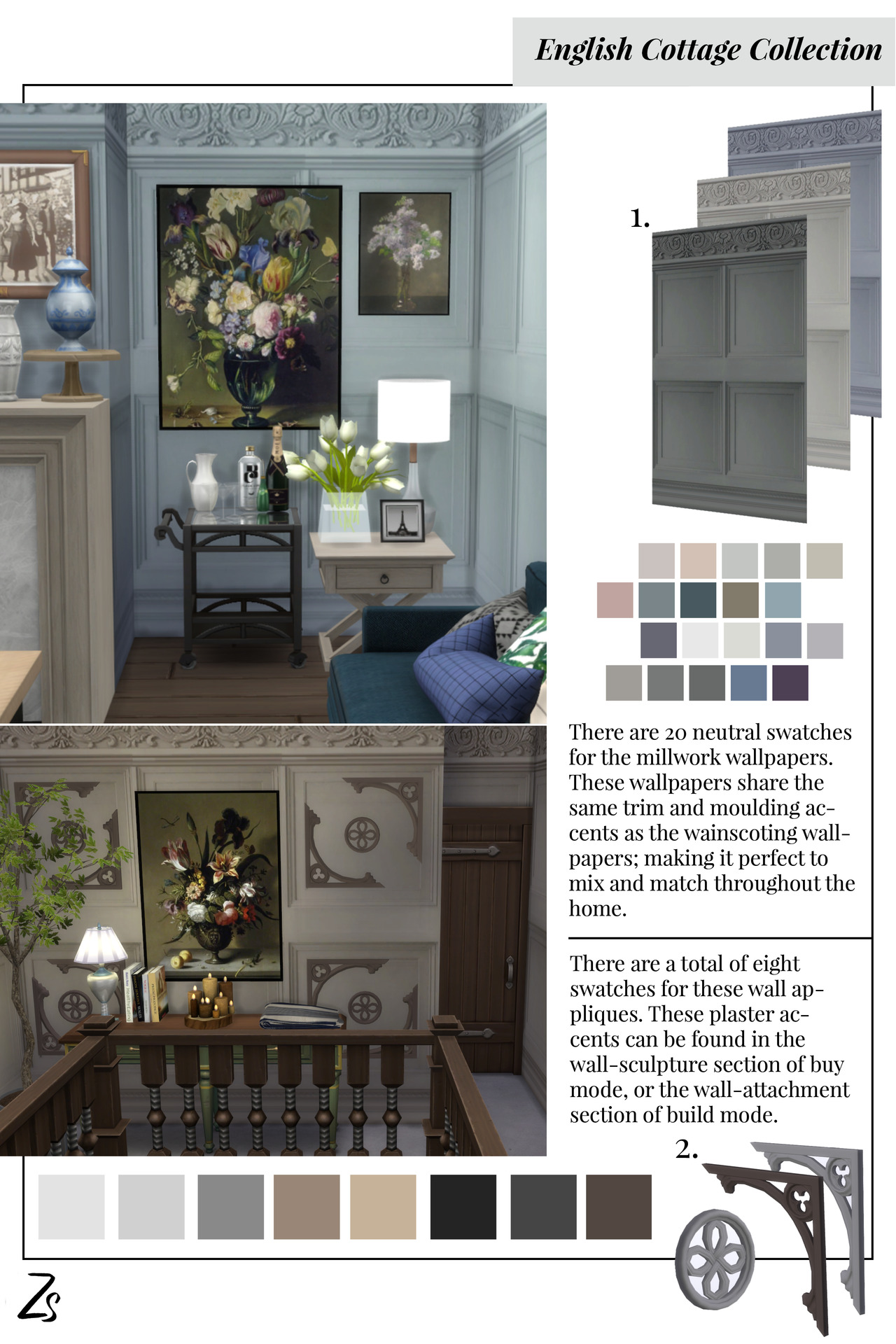 Zeena Sims 1 English Cottage Millwork Wallpaper 20 Swatches