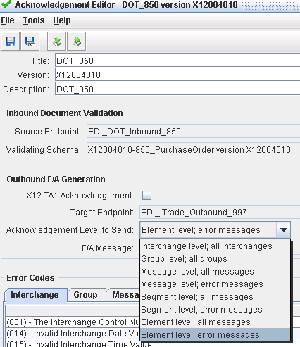 Function Acknowledgement (997) AK2 AK5 set-up in EXTOL Business Integrator