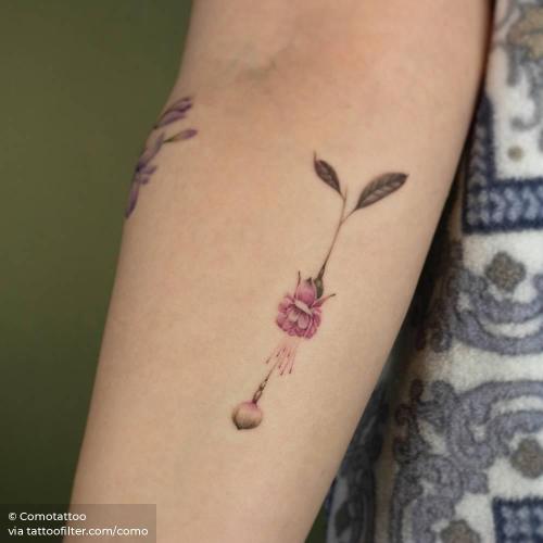 By Comotattoo, done in Seoul. http://ttoo.co/p/35535 como;facebook;flower;fuchsia;inner forearm;nature;single needle;small;twitter