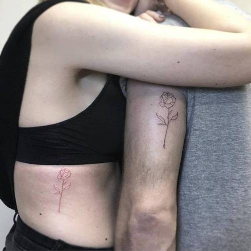 60 Meaningful Unique Match Couple Tattoos Ideas  Rose tattoo with name  Small tattoos Rose tattoos
