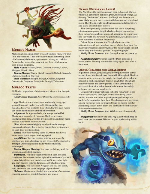 dnd-5e-homebrew:Murloc Race by Maclimes