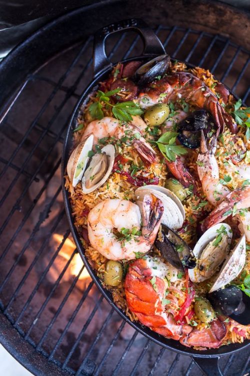 intensefoodcravings:Skillet Grilled Seafood and Chorizo Paella...