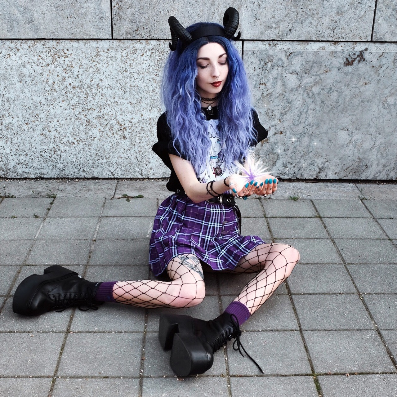 Kimi Peri - Uniwigs Purple Hair, Yesstyle Purple Plaid Skirt, Choker ...