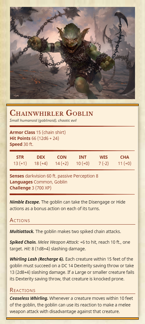 Dnd 5e Homebrew Thirdtofifth Chainwhirler Goblin Small Humanoid