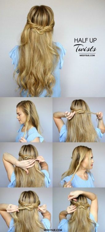 killerhairstyles:Hairstyle // Half up twists hair tutorial.