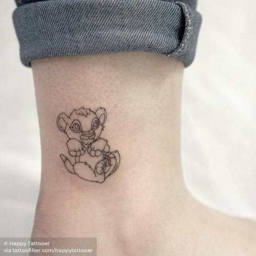 By Happy Tattooer, done in Seoul. http://ttoo.co/p/210425 small;micro;tiny;the lion king;disney;cartoon;ankle;ifttt;little;simba;happytattooer;lion cub;film and book;disney character;cartoon character;feline;fictional character;animal