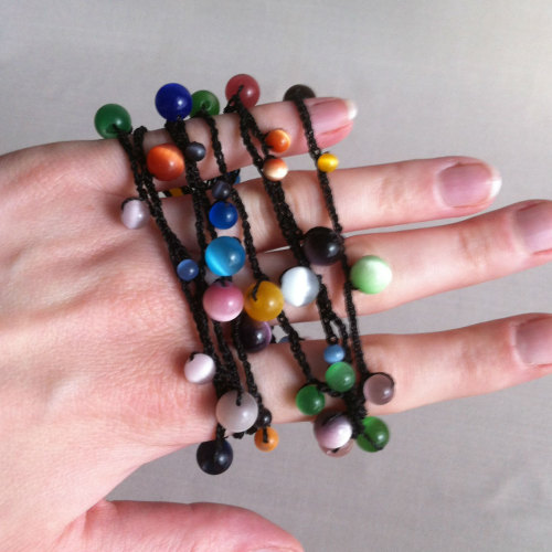 beaded wrap bracelet bohemian jewelry crochet wrap beaded crochet chain amethyst purple natural