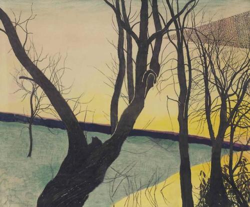 Léon Spilliaert (Belgian, 1881-1946) - Arbres au crépuscule...