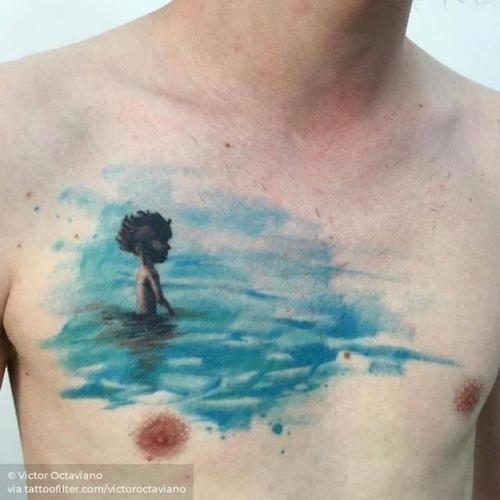 By Victor Octaviano, done at Puros Cabrones Tattoo, Santo André.... sea;children;family;big;chest;contemporary;watercolor;water;facebook;nature;twitter;parent;ocean;victoroctaviano