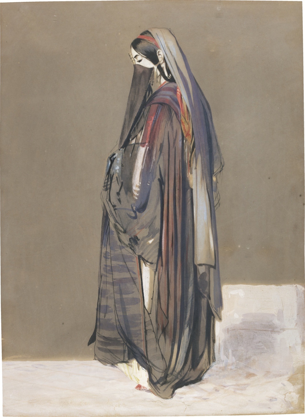 John Frederick Lewis (1804-1876), â€˜A Veiled Egyptian Girl, Cairoâ€™, 1840s or 1850s, bodycolour on paper, British, for sale est. 6,000-8,000 GBP in Sothebyâ€™s Old Master & British Works on paper, July 2019