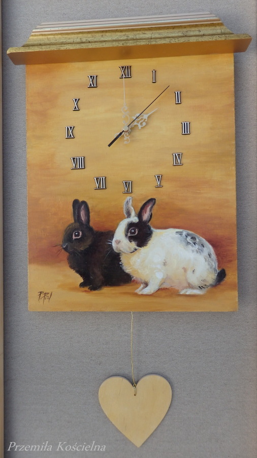 Canis Art Studio Two Rabbits Painted Clock With Heart Made To