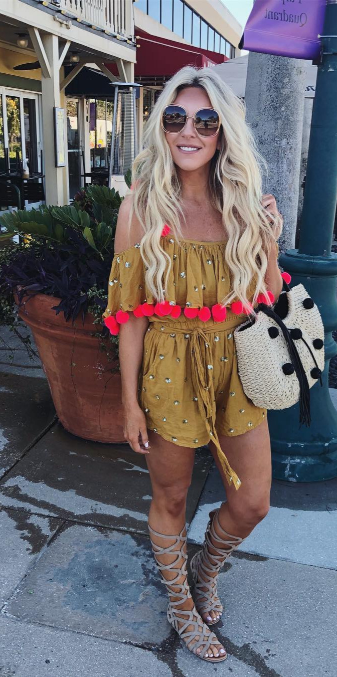 50+ Cozy Outfit Ideas You Need - #Cute, #Styles, #Outfitideas, #Fashionistas, #Street Sunday funday... at least when youon Vacay IOBSESSED with this romper you guys!!!! Itsoooo cute I love the color combo and the pom pom details! Shop my look here  