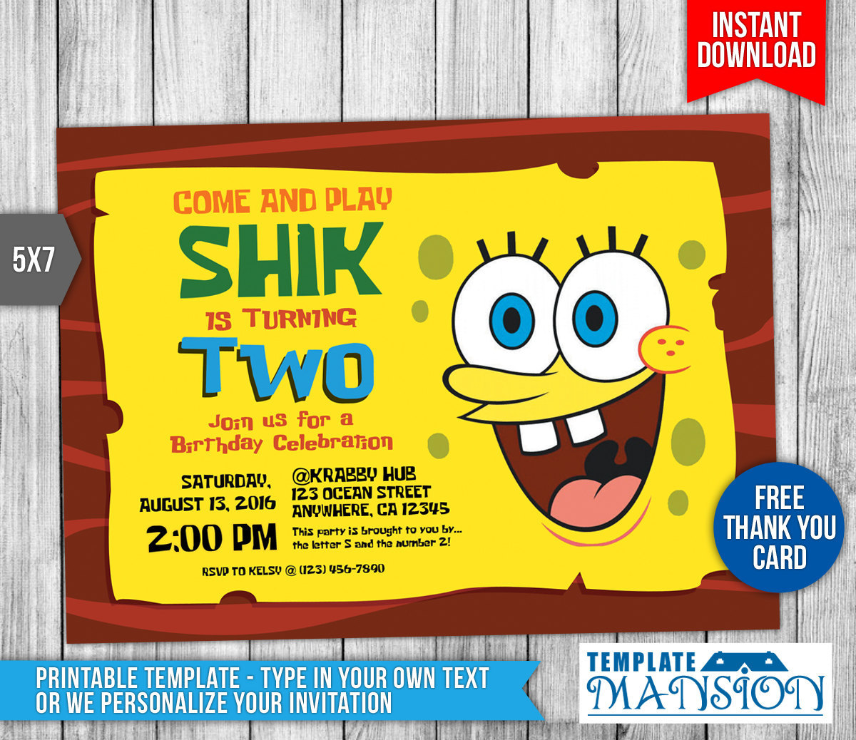 Spongebob Free Printable Birthday Party Invitations