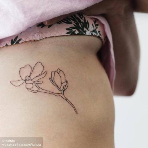 By Kalula, done in Melbourne. http://ttoo.co/p/162231 flower;small;kalula;line art;rib;tiny;hand poked;ifttt;little;nature;magnolia;fine line