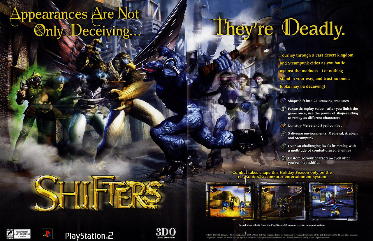 Video Game Print Ads — ‘Shifters’ [PS2] [USA] [MAGAZINE, SPREAD] [2001]...