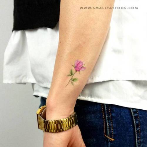 Pink rose temporary tattoo designed by tattoo artist Mini Lau,... flower;minilau;rose;nature;temporary;pink rose