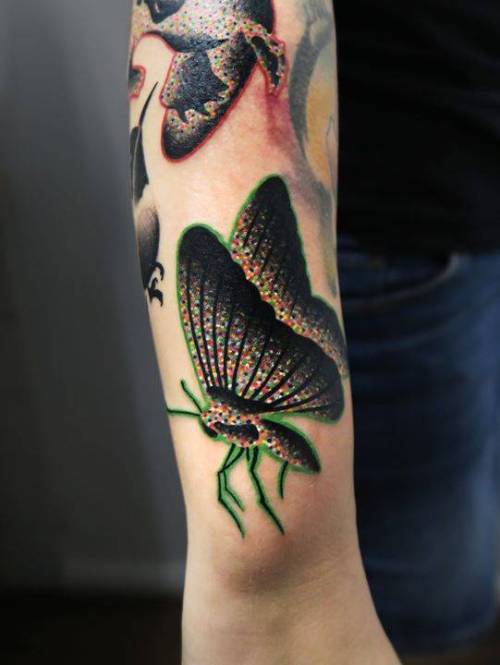 By Aleksy Marcinów, done at Eisenherz Tattoo und Piercing,... insect;small;psychedelic;aleksymarcinow;butterfly;animal;contemporary;facebook;forearm;twitter;pop art;experimental;other