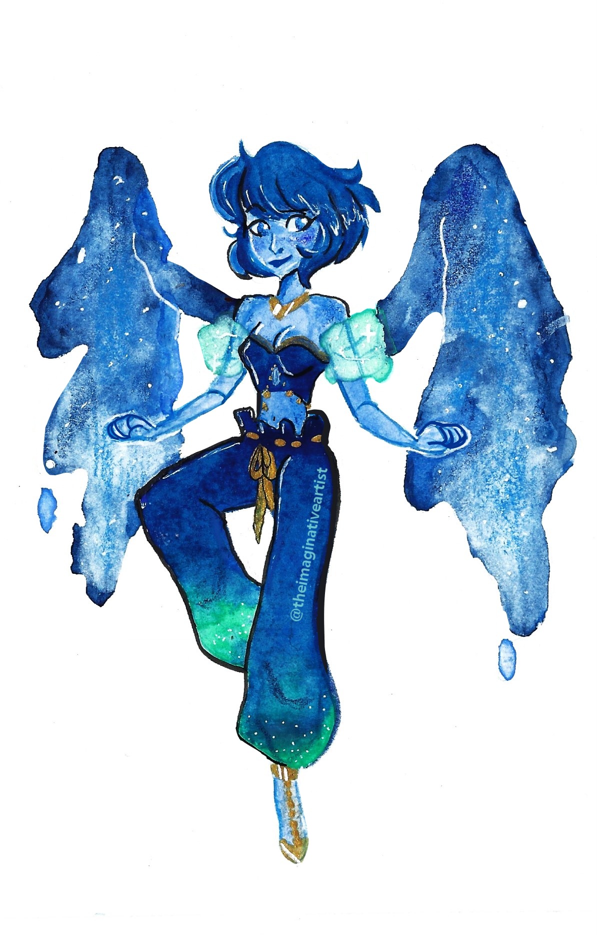 A quick traditional Instagram commission of thebasicartprincess cosplay based on the @alexandriaellisart design of a Jasmine Lapis! It was fun doing watercolors and a quick piece to do! Kinda...