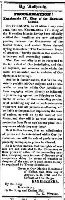 Hawaii Declares Its Neutrality In The American Civil War