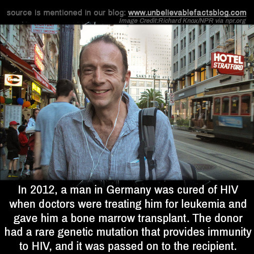 unbelievable-facts:In 2012, a man in Germany was cured of HIV...