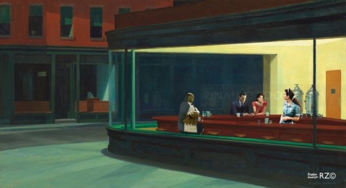 rinaldozoontjes:Night Owls. (Based On ‘Nighthawks’ By Edward...