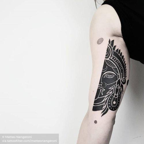 By Matteo Nangeroni, done at The White Whale Tattoo Society,... blackwork;experimental;facebook;graphic;hindu mythology;hindu;indian culture;inner arm;kali;matteonangeroni;medium size;mythology;negative space;other;patriotic;religious;twitter