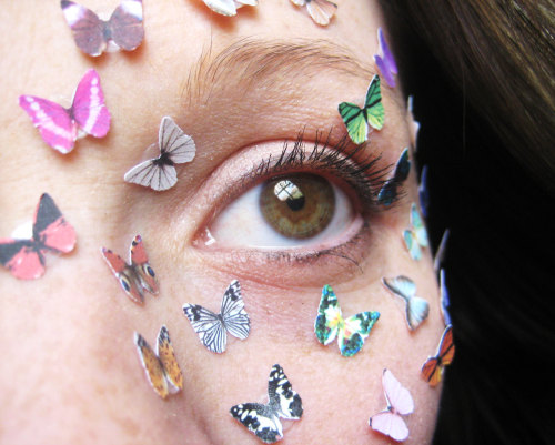 sosuperawesome:Butterfly fake eyelashes and eye decals,...