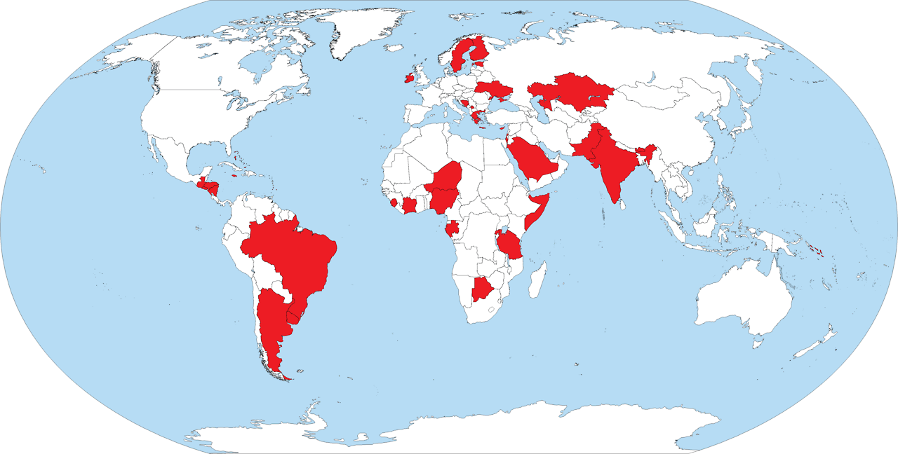 Countries That Don t Have Red In Their Flags Maps On The Web