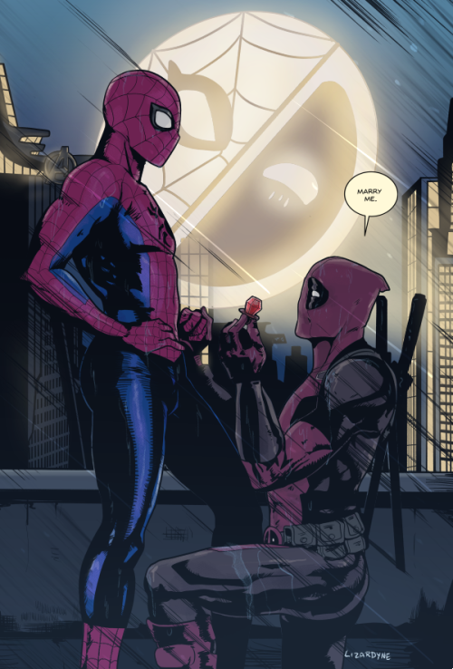 lizardyne:I really love drawing these fake spideypool...