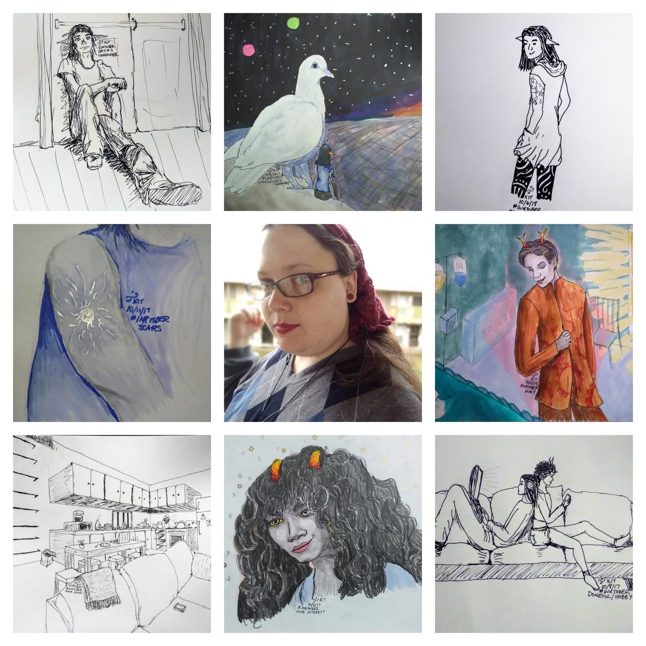a collage of art surrounding a selfie