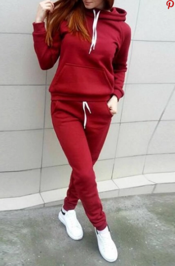 red jogging suit